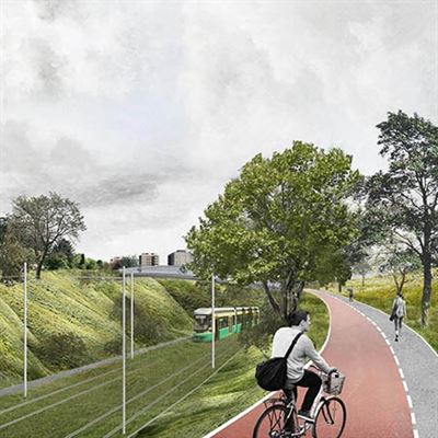 Illustration av den nya spårvägslinjen som ska byggas i Helsingfors.