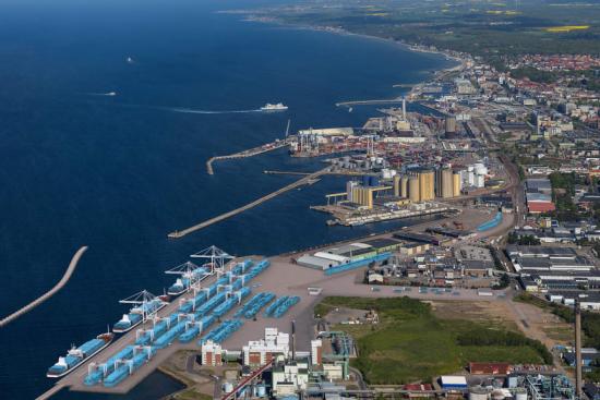 En första visionsskiss över Helsingborgs Hamn framtida containerterminal.