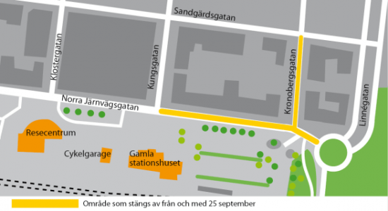 Karta på område som stängs av från och med 25 september