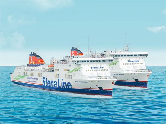 Fotomontage med Stena Lines nya &Ouml;stersjöfärjor med de nya namnen Stena Scandica och Stena Baltica.