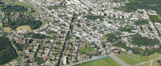 Visionsbild över delar av framväxande Barkarbystaden.
