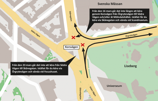 På kartan för att se hur Korsvägen förändras i mars.