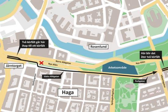 Arbetsområdet i Allén är ungefärligt utmarkerat.