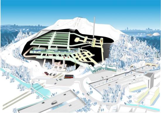 Genomskärningsbild av om- och tillbyggnad av Sicklaanläggningen, Stockholms framtida avloppsrening (bilden är en illustration).