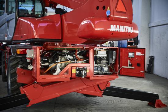 En Manitou i MRT-serien med Bi-Energy som gör att den kan köras på med nätansluten el.