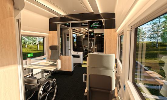 De nya tågen kommer bland annat varit utformade för att underlätta för personer med funktionshinder. Tåget kommer dessutom att vara utrustat med 5G-teknik och radiotransparenta fönster som erbjuder snabb uppkoppling (bilden är en illustration).
