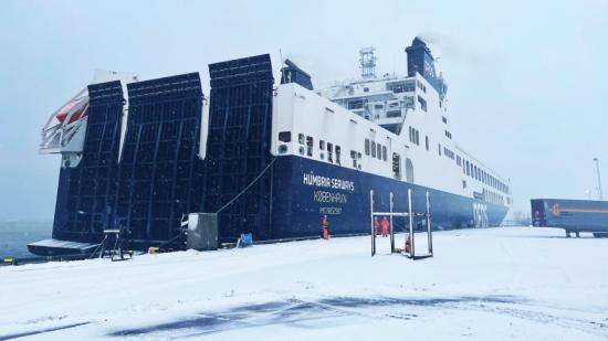 M/S Humbria Seaways anlöper Gothenburg RoRo Terminal 17 februari.