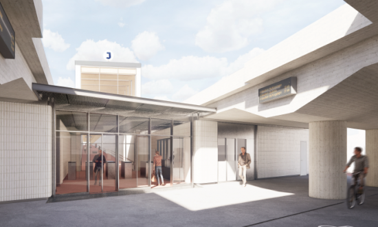 Illustration från Trafikverket som visar hur entrén planeras se ut. Arbetsmaterial från 2020 - slututformning kan avvika.