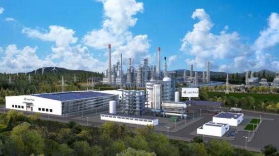Visualisering av Liquid Winds anläggning för produktion av elektrometanol.
